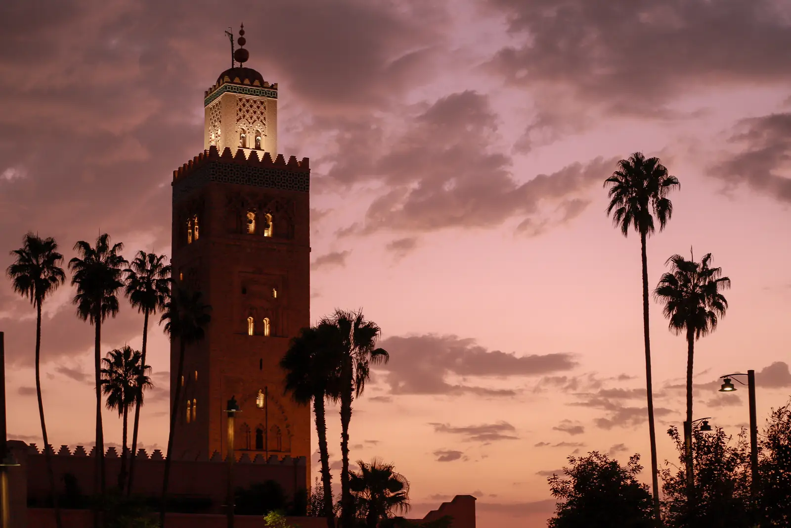 Koutoubia Mosque minaret at sunset, Marrakech